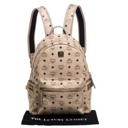 Pre Owned MCM Light Beige Visetos Leather Studded Stark Backpack