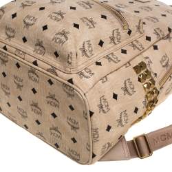 Pre Owned MCM Light Beige Visetos Leather Studded Stark Backpack