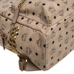 Pre Owned MCM Light Beige Visetos Leather Studded Stark Backpack