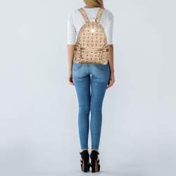 Pre Owned MCM Light Beige Visetos Leather Studded Stark Backpack