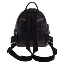 MCM Black Visetos Coated Canvas Mini Stark Backpack