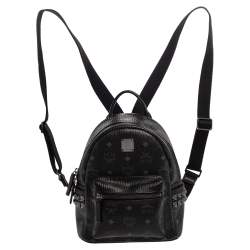 MCM Black Visetos Coated Canvas Mini Stark Backpack