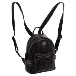 MCM Black Visetos Coated Canvas Mini Stark Backpack