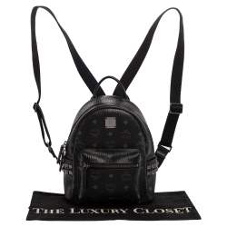 MCM Black Visetos Coated Canvas Mini Stark Backpack