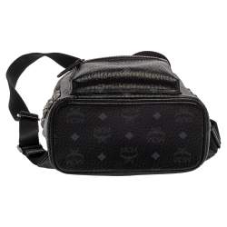 MCM Black Visetos Coated Canvas Mini Stark Backpack
