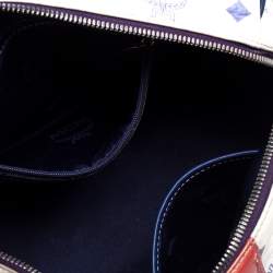 Pre Owned MCM White/Blue Visetos Princess Lion Coated Canvas and Leather Boston Bag