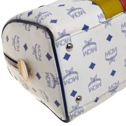 Pre Owned MCM White/Blue Visetos Princess Lion Coated Canvas and Leather Boston Bag