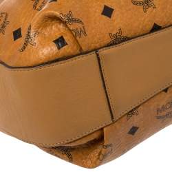 Pre Owned MCM Brown Cognac Visetos Coated Canvas Drawstring Bucket Bag