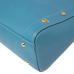 Pre Owned MCM Blue Leather Studded Zip Tote