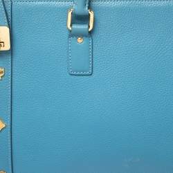 Pre Owned MCM Blue Leather Studded Zip Tote
