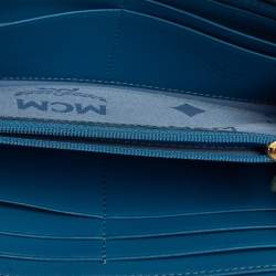 Pre Owned MCM Cornflower Blue Leather Zip Around Continental Wallet