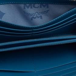 Pre Owned MCM Cornflower Blue Leather Zip Around Continental Wallet