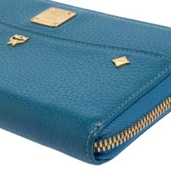 Pre Owned MCM Cornflower Blue Leather Zip Around Continental Wallet