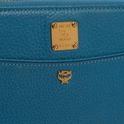 Pre Owned MCM Cornflower Blue Leather Zip Around Continental Wallet
