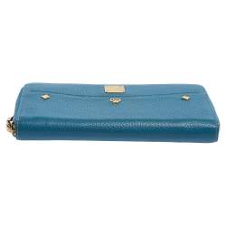 Pre Owned MCM Cornflower Blue Leather Zip Around Continental Wallet