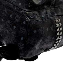 MCM Black Visetos Coated Canvas Medium Studs Stark Backpack
