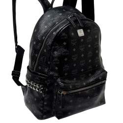 MCM Black Visetos Coated Canvas Medium Studs Stark Backpack