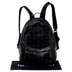 MCM Black Visetos Coated Canvas Medium Studs Stark Backpack