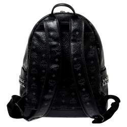 MCM Black Visetos Coated Canvas Medium Studs Stark Backpack