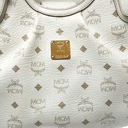 MCM White Visetos Coated Canvas and Leather Shoulder Bag