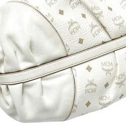 MCM White Visetos Coated Canvas and Leather Shoulder Bag