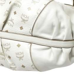 MCM White Visetos Coated Canvas and Leather Shoulder Bag