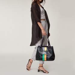 Pre Owned MCM Black Visetos Coated Canvas and Leather Medium Princess Lion Shopper Tote