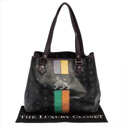 Pre Owned MCM Black Visetos Coated Canvas and Leather Medium Princess Lion Shopper Tote
