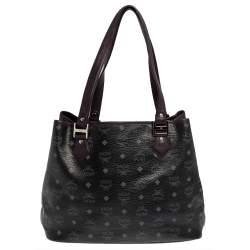 Pre Owned MCM Black Visetos Coated Canvas and Leather Medium Princess Lion Shopper Tote