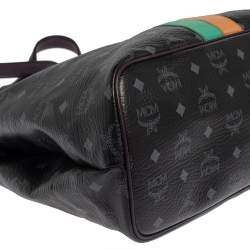 Pre Owned MCM Black Visetos Coated Canvas and Leather Medium Princess Lion Shopper Tote