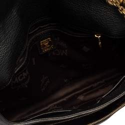 Pre Owned MCM Black Leather Studded Flap Shoulder Bag
