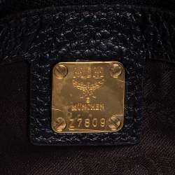 Pre Owned MCM Black Leather Studded Flap Shoulder Bag