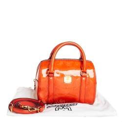 Pre Owned MCM Orange Heritage Patent Leather Small Boston Bag