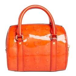 Pre Owned MCM Orange Heritage Patent Leather Small Boston Bag