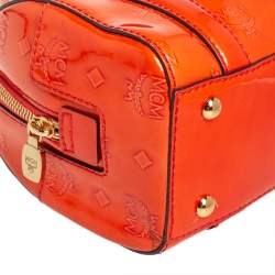 Pre Owned MCM Orange Heritage Patent Leather Small Boston Bag