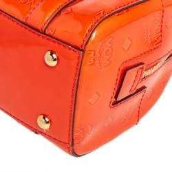 Pre Owned MCM Orange Heritage Patent Leather Small Boston Bag
