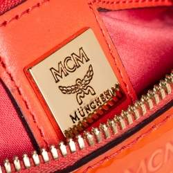 Pre Owned MCM Orange Heritage Patent Leather Small Boston Bag