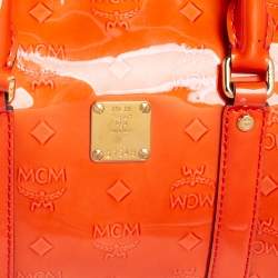 Pre Owned MCM Orange Heritage Patent Leather Small Boston Bag