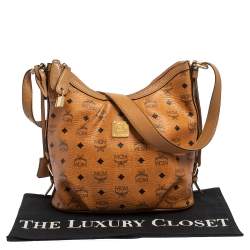 Pre Owned MCM Cognac Visetos Coated Canvas and Leather Shoulder Bag