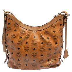 Pre Owned MCM Cognac Visetos Coated Canvas and Leather Shoulder Bag