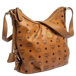 Pre Owned MCM Cognac Visetos Coated Canvas and Leather Shoulder Bag