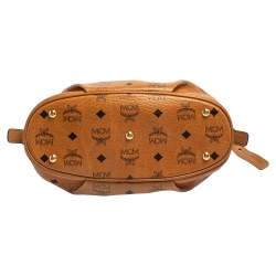Pre Owned MCM Cognac Visetos Coated Canvas and Leather Shoulder Bag