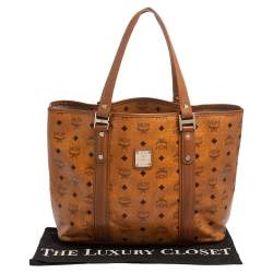 Pre Owned MCM Cognac Visetos Coated Canvas and Leather Shopper Tote