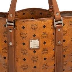 Pre Owned MCM Cognac Visetos Coated Canvas and Leather Shopper Tote