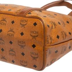 Pre Owned MCM Cognac Visetos Coated Canvas and Leather Shopper Tote
