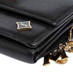 MCM Black Leather Studded Three Fold Wallet