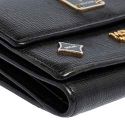 MCM Black Leather Studded Three Fold Wallet