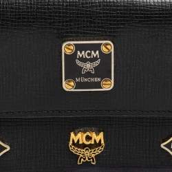MCM Black Leather Studded Three Fold Wallet