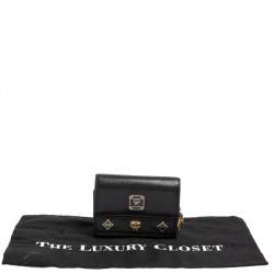 MCM Black Leather Studded Three Fold Wallet