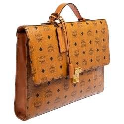 MCM Cognac Visetos Coated Canvas Heritage Briefcase